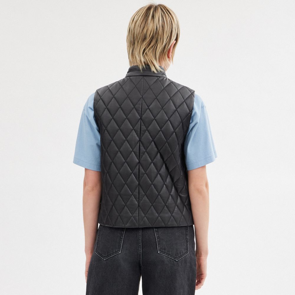 Black Coach Leather Quilted Vest | COH865915