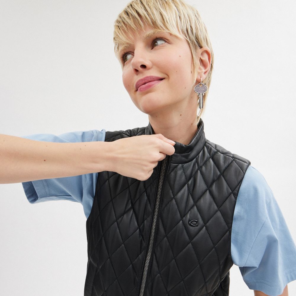 Black Coach Leather Quilted Vest | COH865915