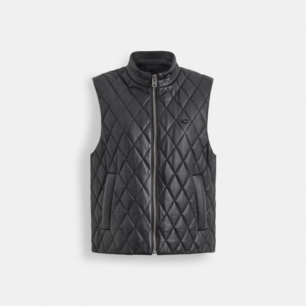 Black Coach Leather Quilted Vest | COH865915