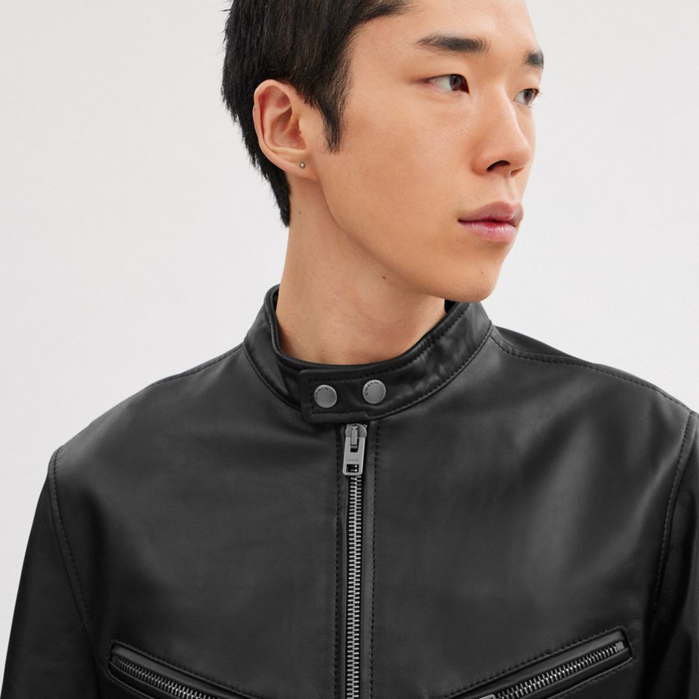 Black Coach Leather Racer | COH866858