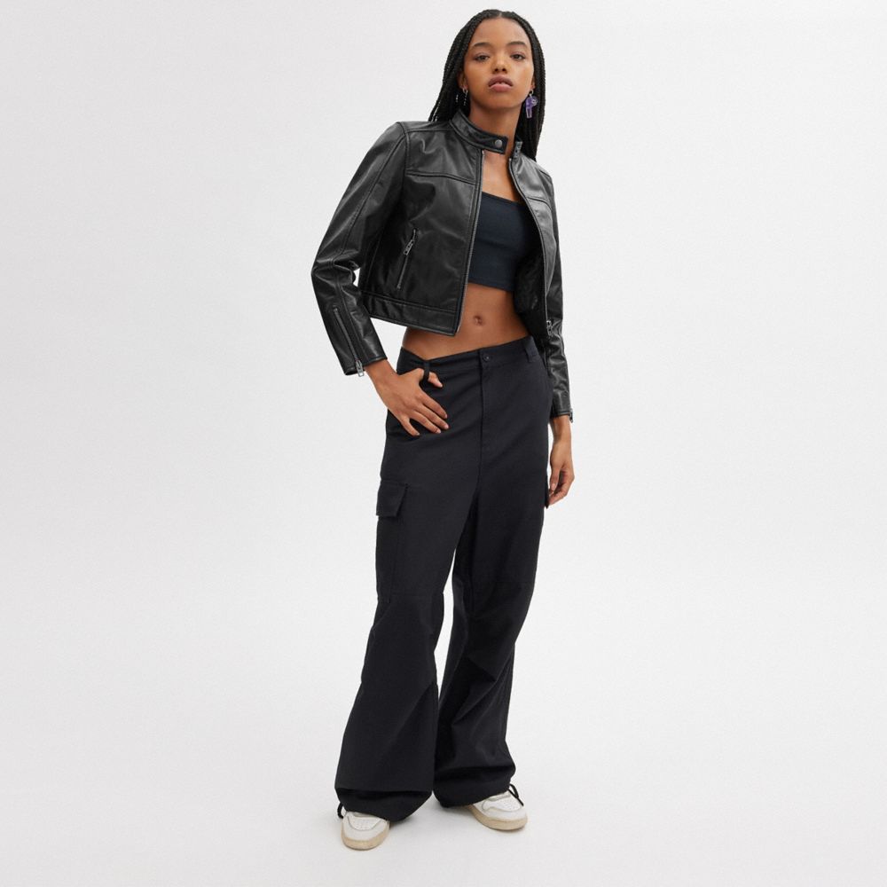 Black Coach Leather Racing Jacket | COH865928