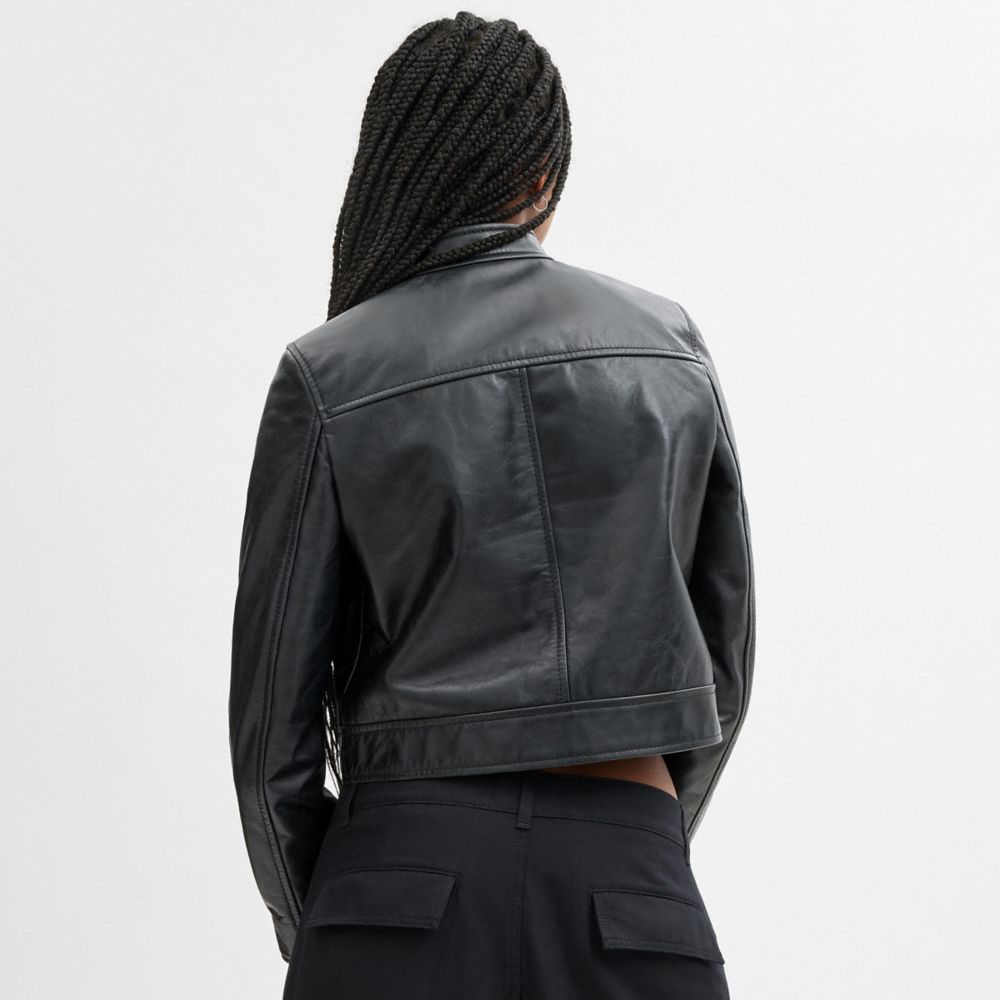 Black Coach Leather Racing Jacket | COH865928