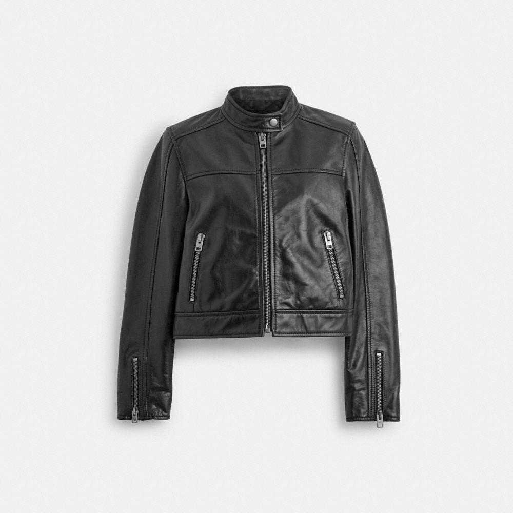 Black Coach Leather Racing Jacket | COH865928