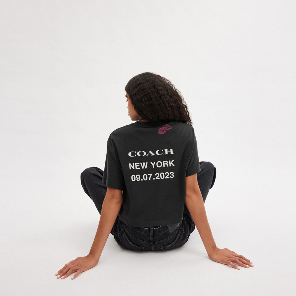 Black Coach Lip Print Cropped T Shirt | COH865956