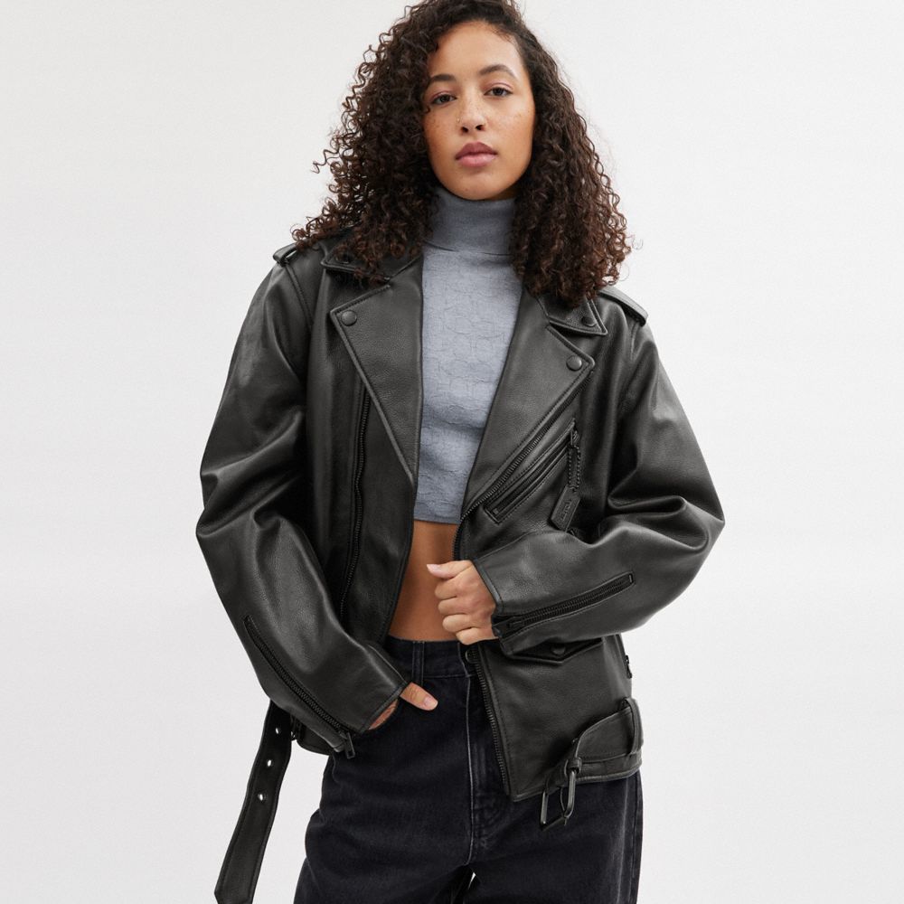 Black Coach Moto Jacket | COH865927