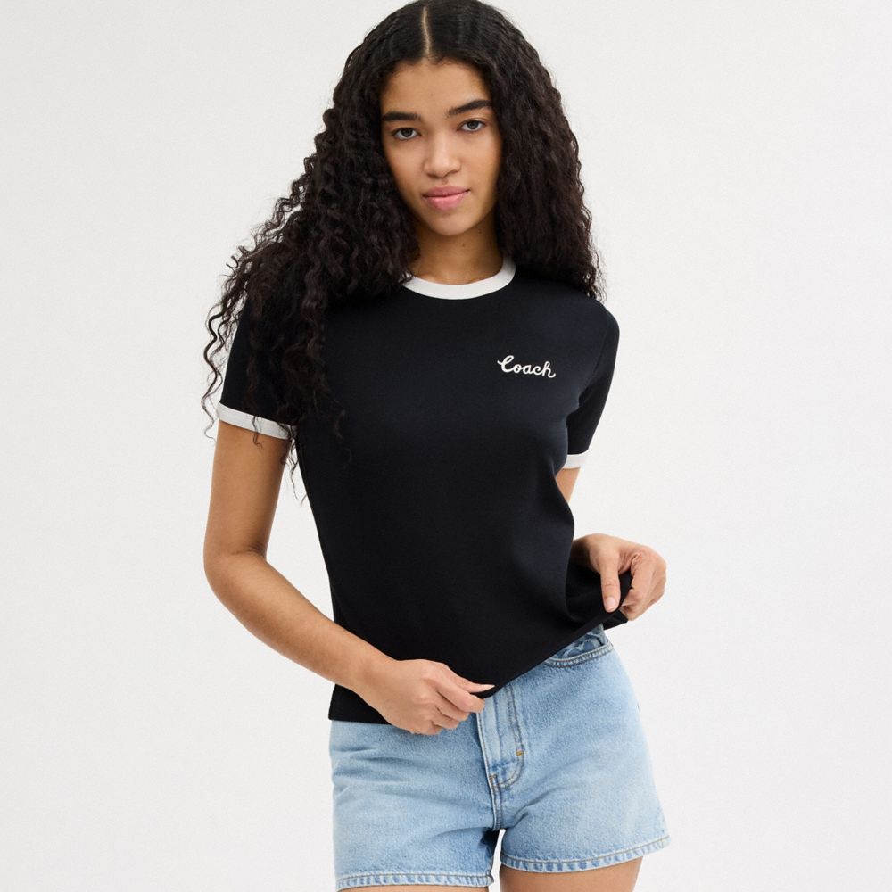 Black Coach Ringer T Shirt | COH865949