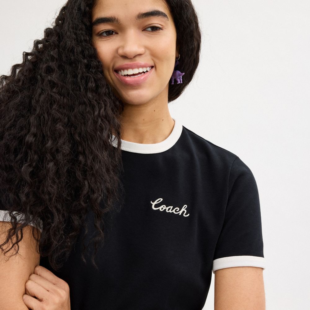 Black Coach Ringer T Shirt | COH865949