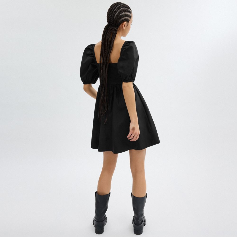 Black Coach Short Dress With Puff Sleeves In Organic Cotton | COH866068