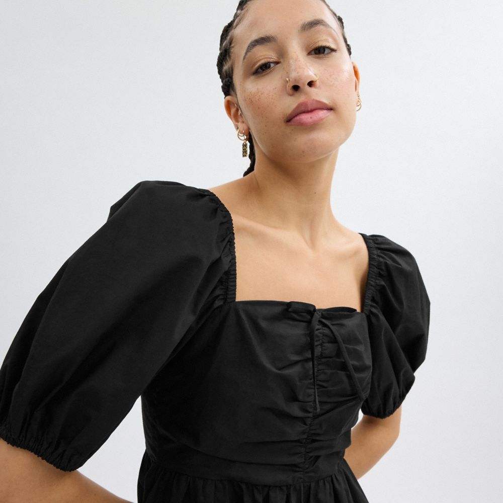 Black Coach Short Dress With Puff Sleeves In Organic Cotton | COH866068