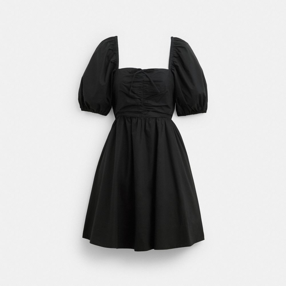 Black Coach Short Dress With Puff Sleeves In Organic Cotton | COH866068
