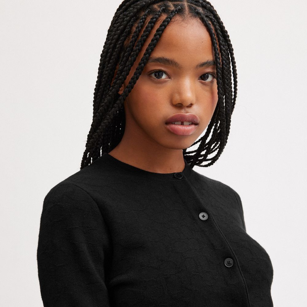 Black Coach Signature Knit Cropped Cardigan | COH865958