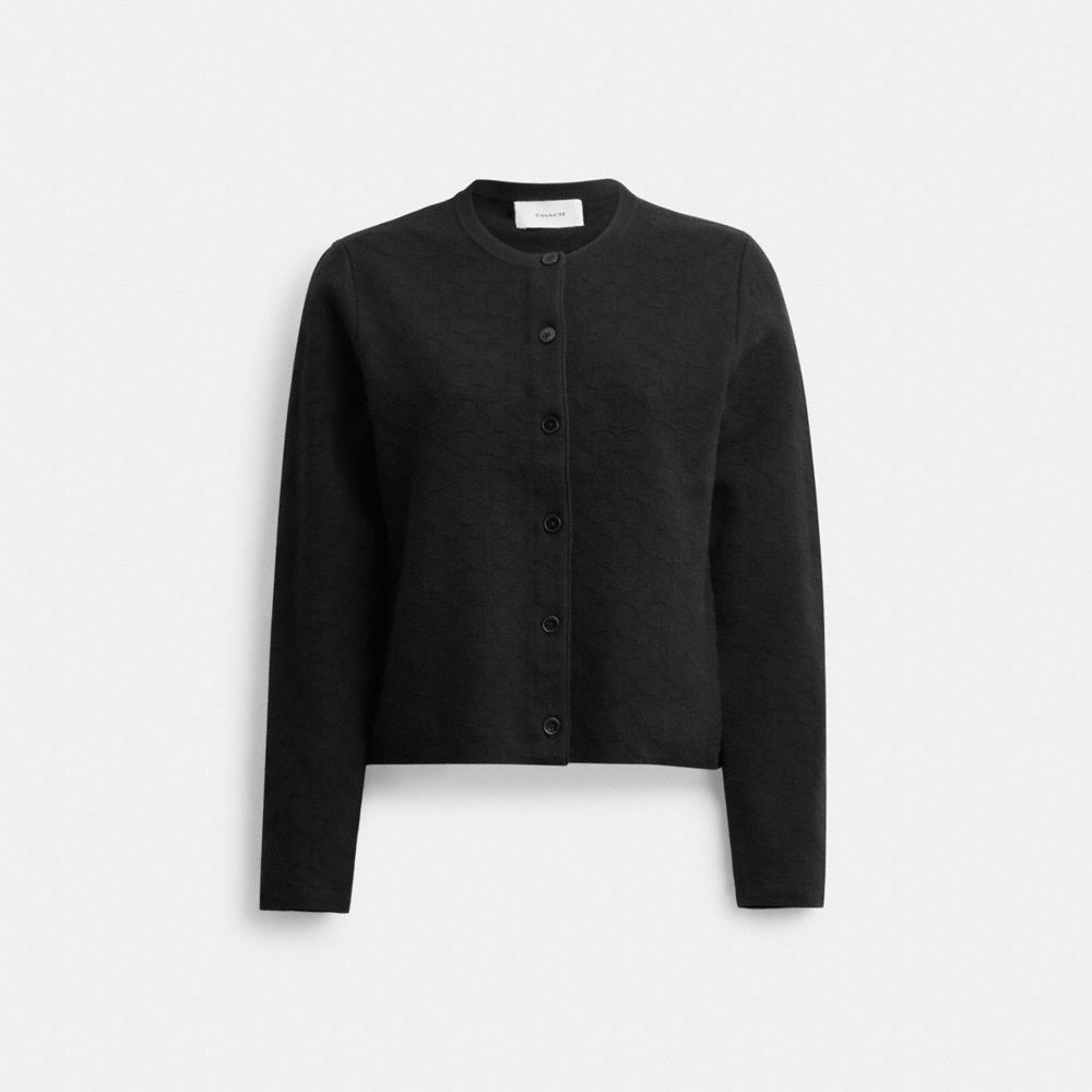 Black Coach Signature Knit Cropped Cardigan | COH865958