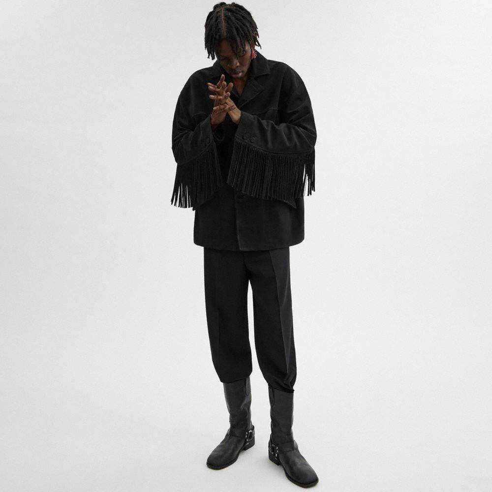 Black Coach Suede Fringe Jacket | COH866875