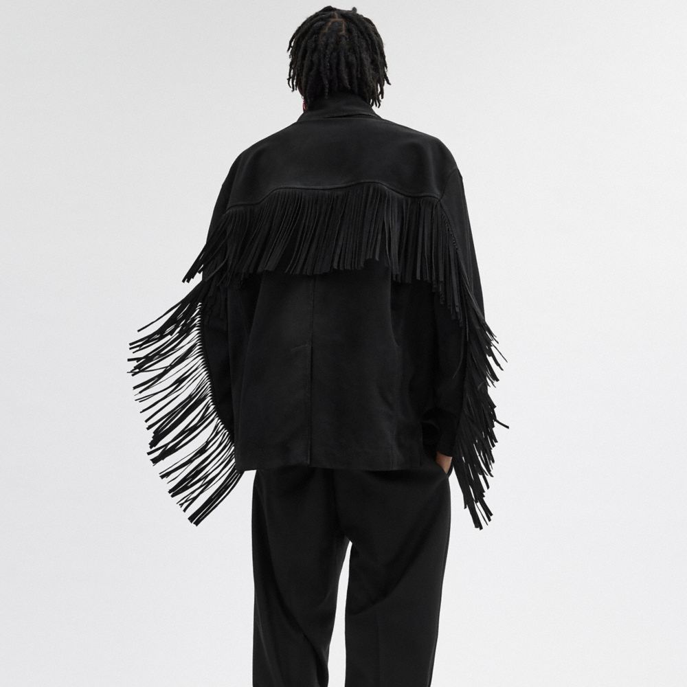 Black Coach Suede Fringe Jacket | COH866875