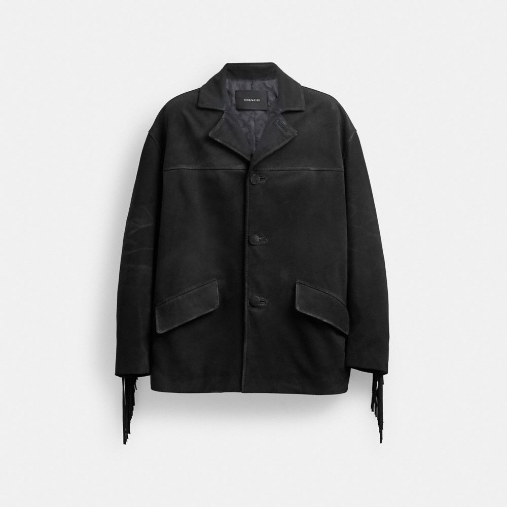 Black Coach Suede Fringe Jacket | COH866875