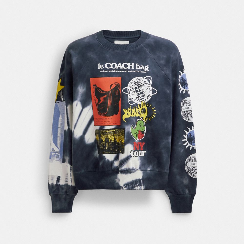 Black White Multi Coach Tie Dye Graphic Crewneck Sweatshirt In Organic Cotton | COH866929