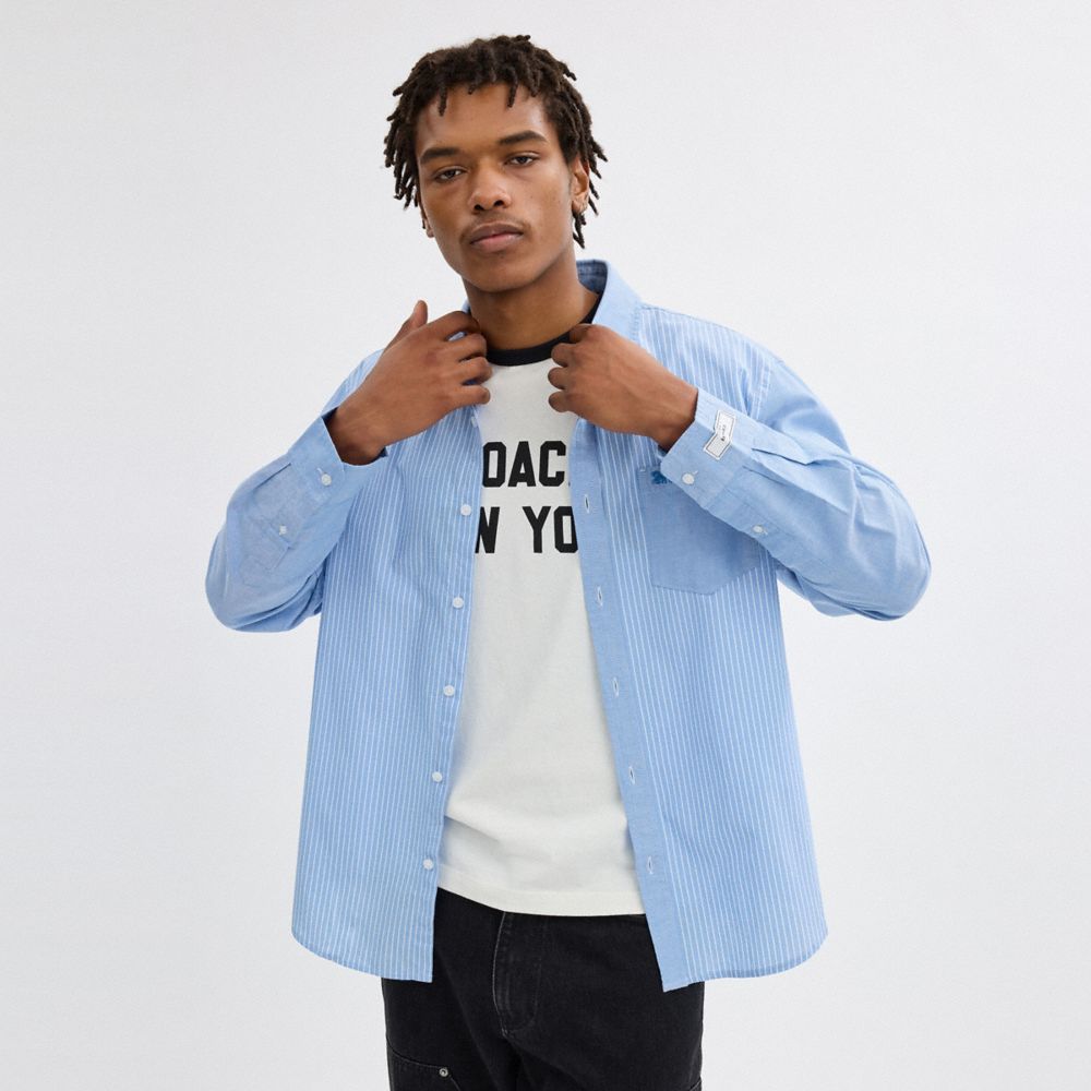 Blue/White Coach Mix Media Shirt | COH866917