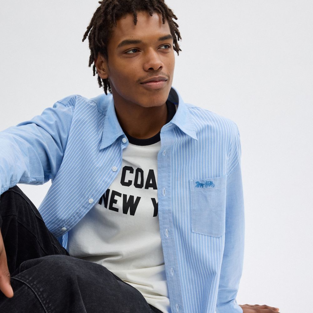 Blue/White Coach Mix Media Shirt | COH866917