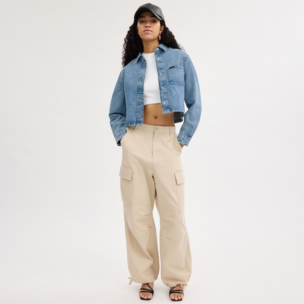Blue Coach Cropped Denim Button Down | COH865988