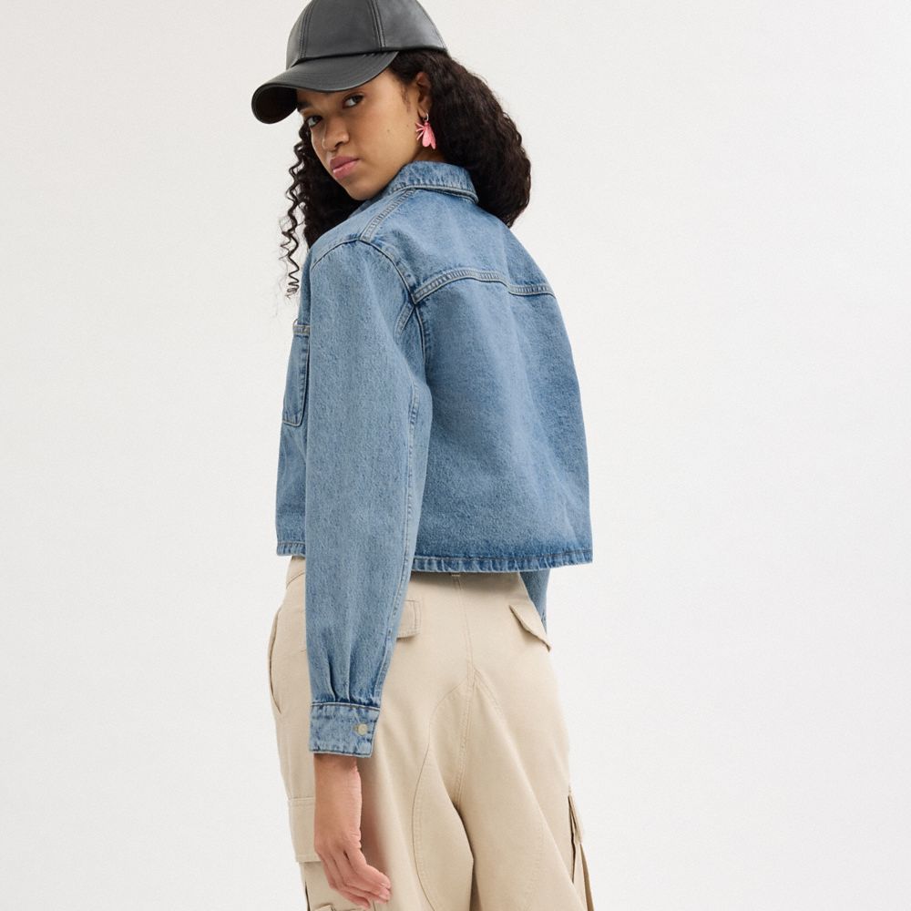 Blue Coach Cropped Denim Button Down | COH865988