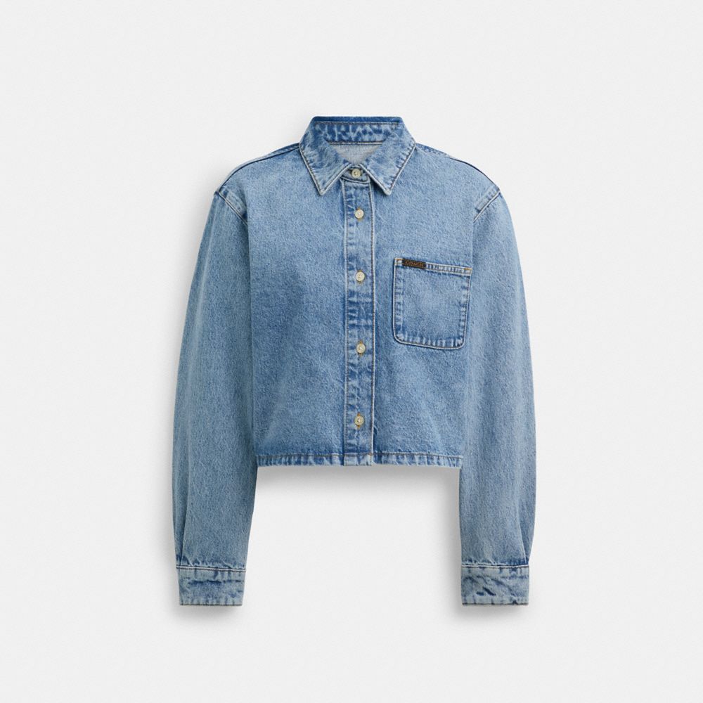 Blue Coach Cropped Denim Button Down | COH865988