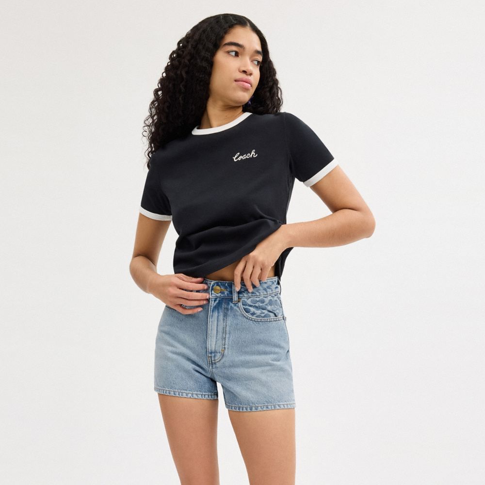 Blue Coach Denim Shorts In Organic Cotton | COH866038
