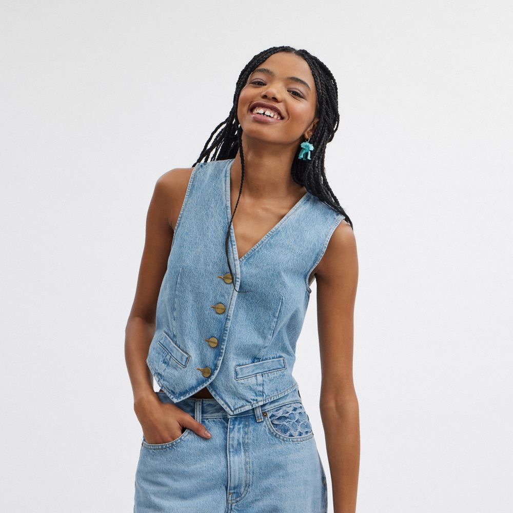 Blue Coach Denim Vest In Organic Cotton | COH865987