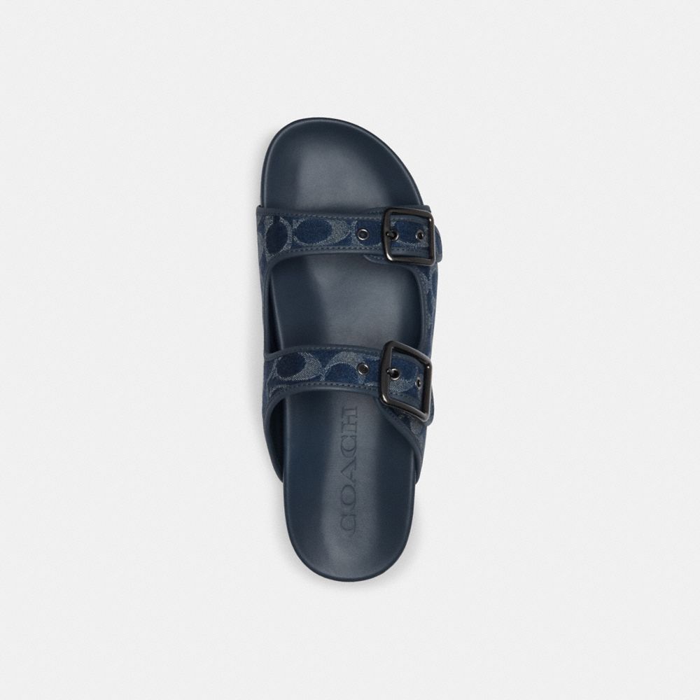 Blue Denim Coach Buckle Strap Sandal In Signature Denim | COH866848