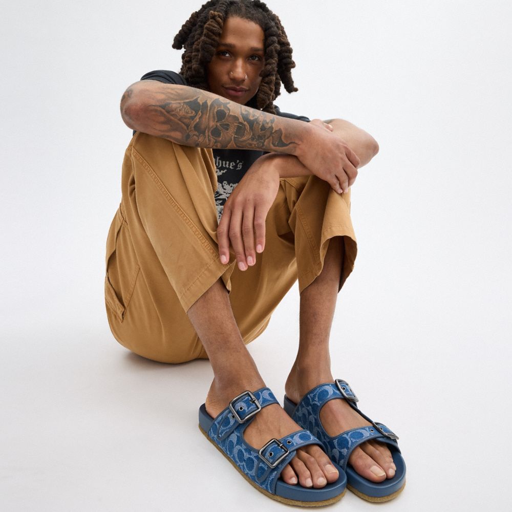 Blue Denim Coach Buckle Strap Sandal In Signature Denim | COH866848