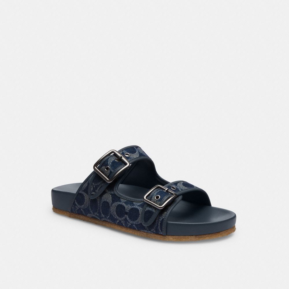 Blue Denim Coach Buckle Strap Sandal In Signature Denim | COH866848