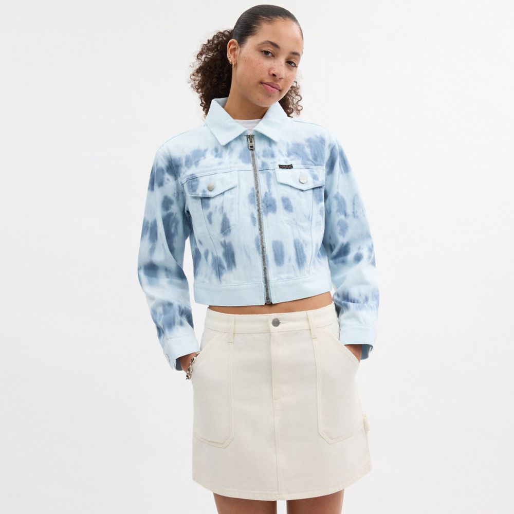 Blue Multi Coach Acid Wash Denim Jacket | COH865945