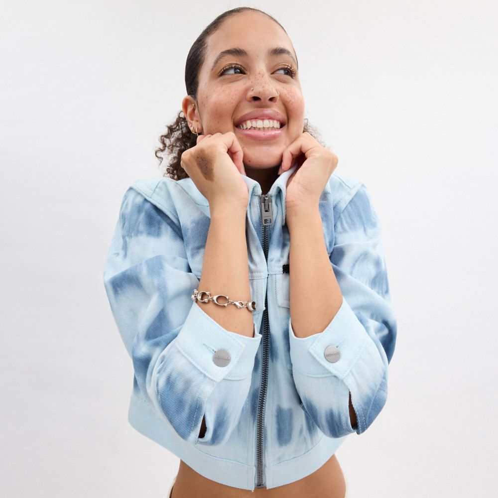 Blue Multi Coach Acid Wash Denim Jacket | COH865945