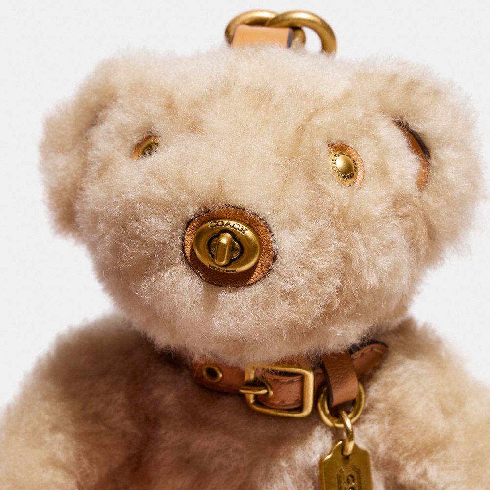 Brass/Beige Coach Bear Bag Charm In Signature Shearling | COH866435