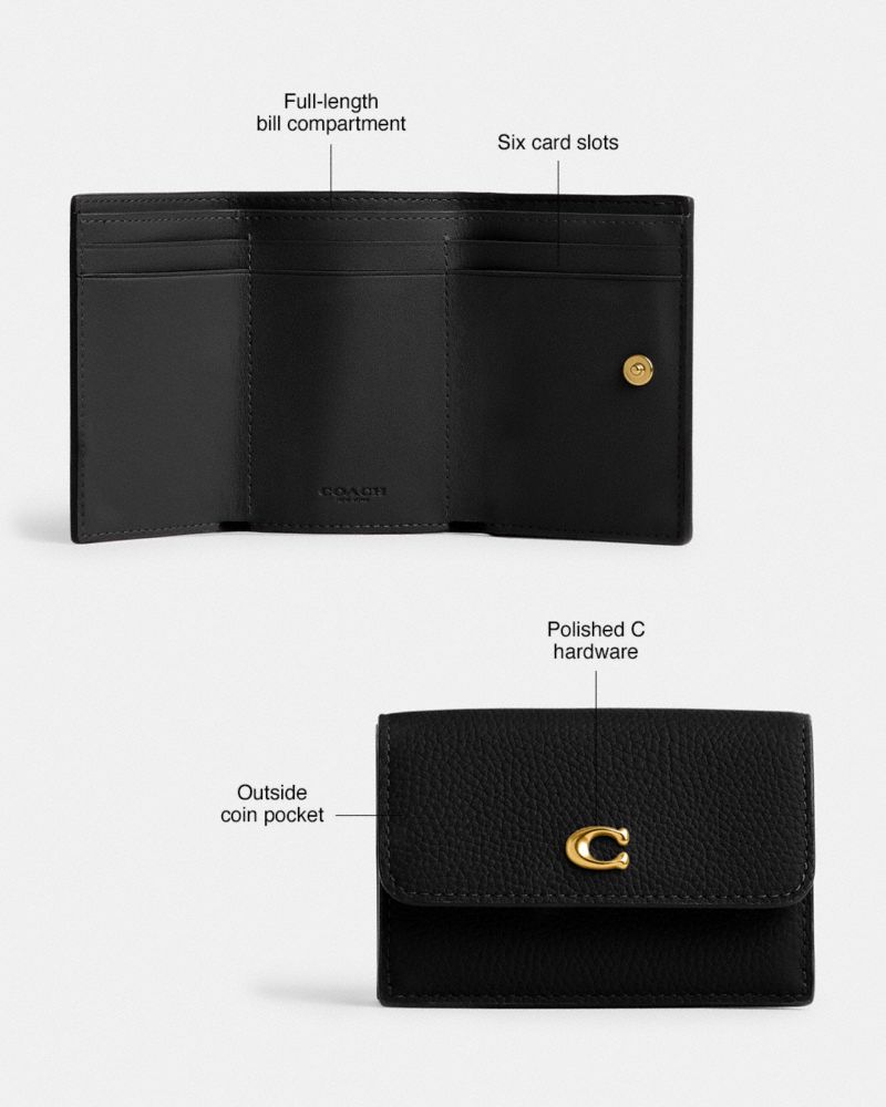 Brass/Black Coach Essential Mini Trifold Wallet | COH865556