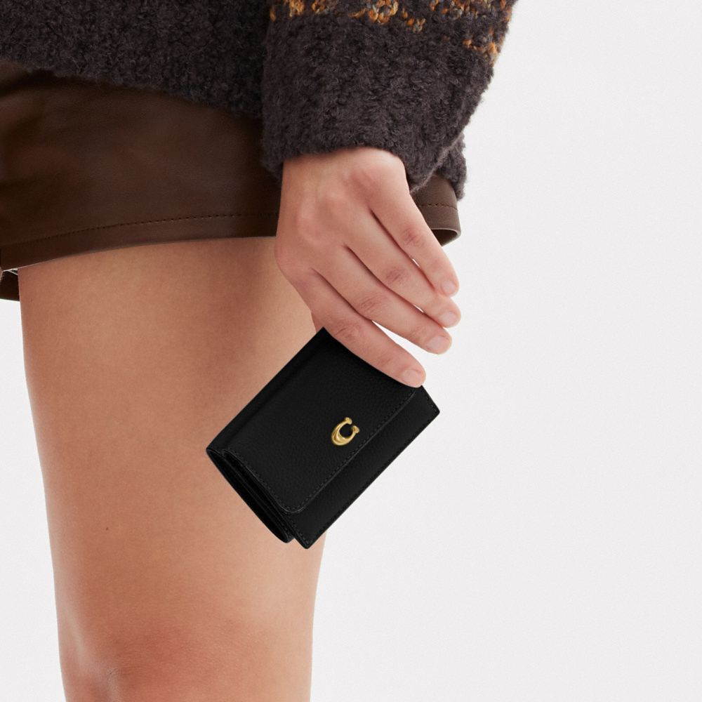 Brass/Black Coach Essential Mini Trifold Wallet | COH865556