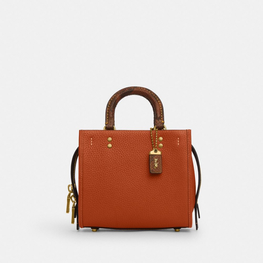 Brass/Ginger Coach Rogue 20 In Regenerative Leather With Snakeskin Detail | COH865173