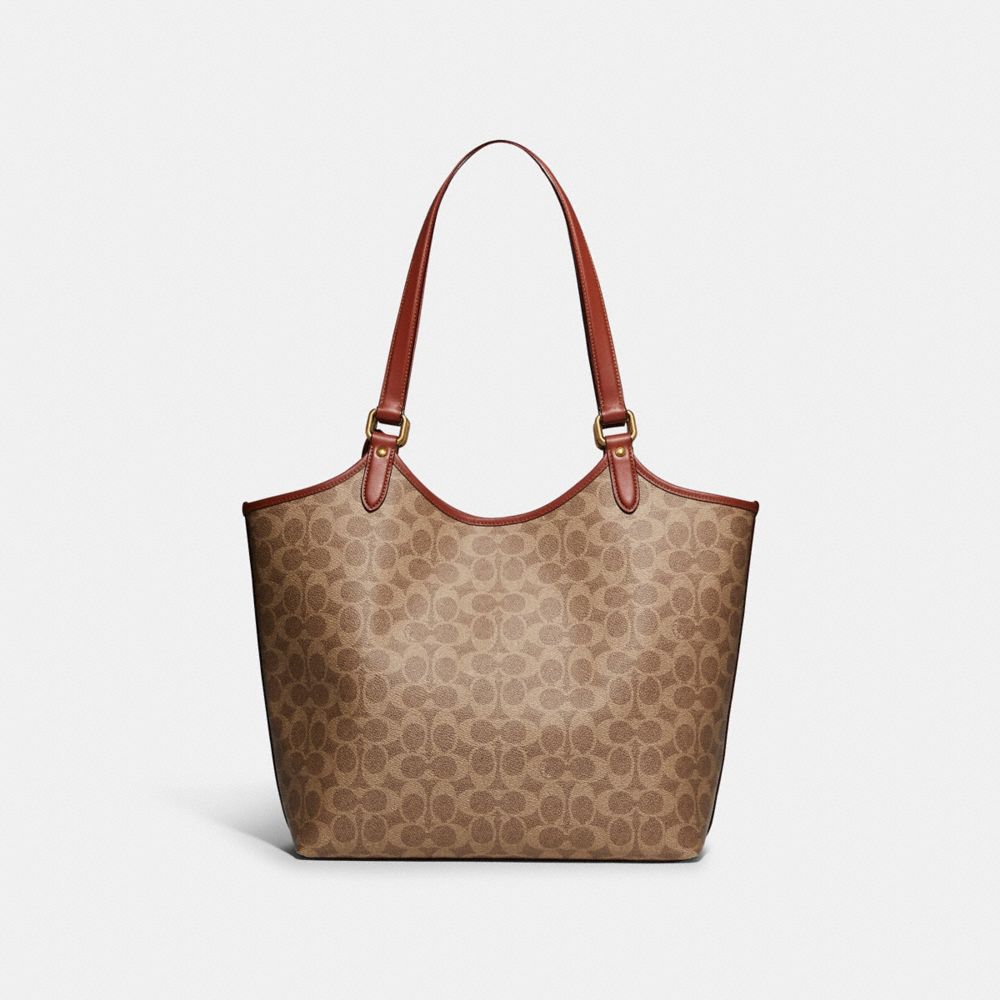 Brass/Tan/Rust Coach Day Tote Bag In Signature Canvas | COH865090