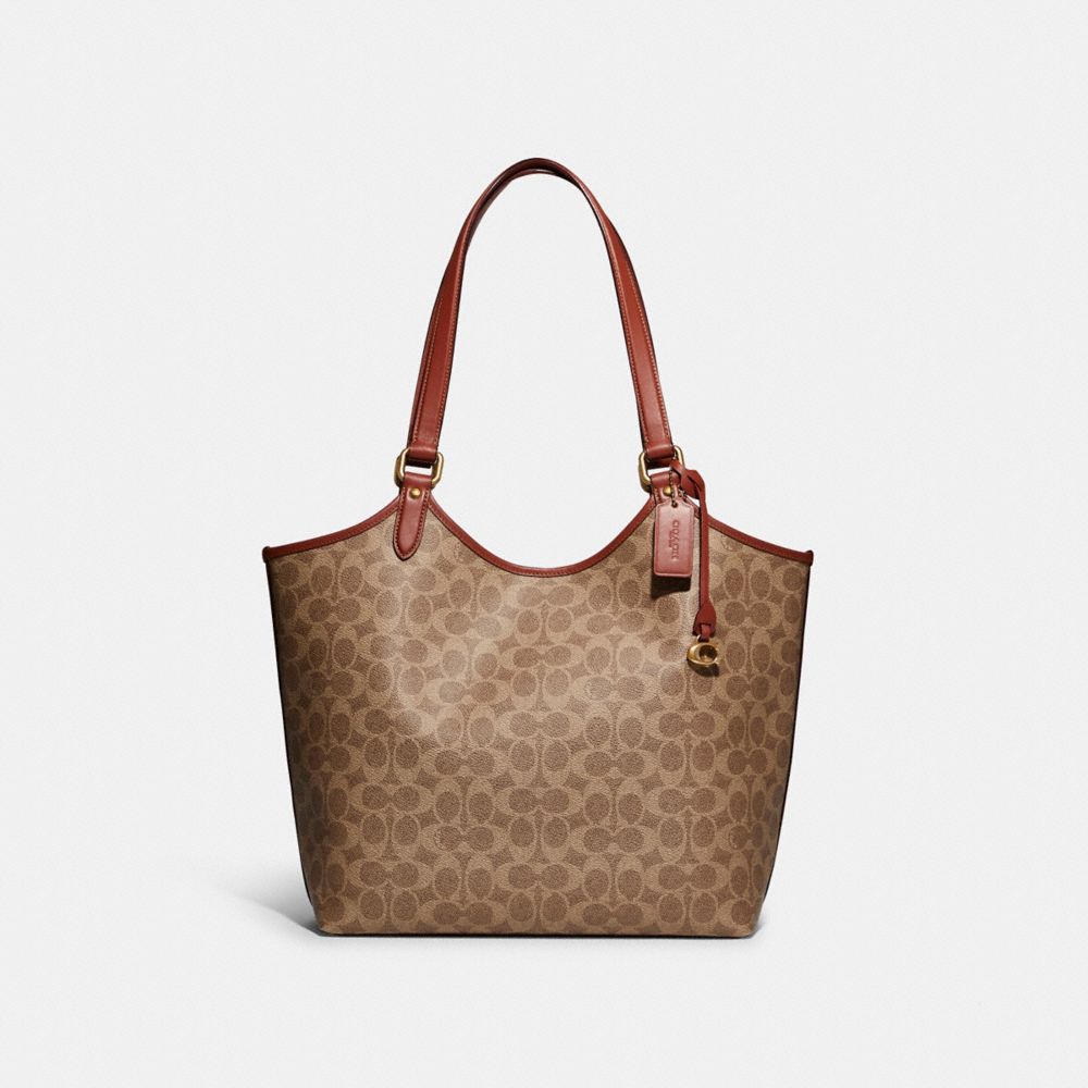 Brass/Tan/Rust Coach Day Tote Bag In Signature Canvas | COH865090