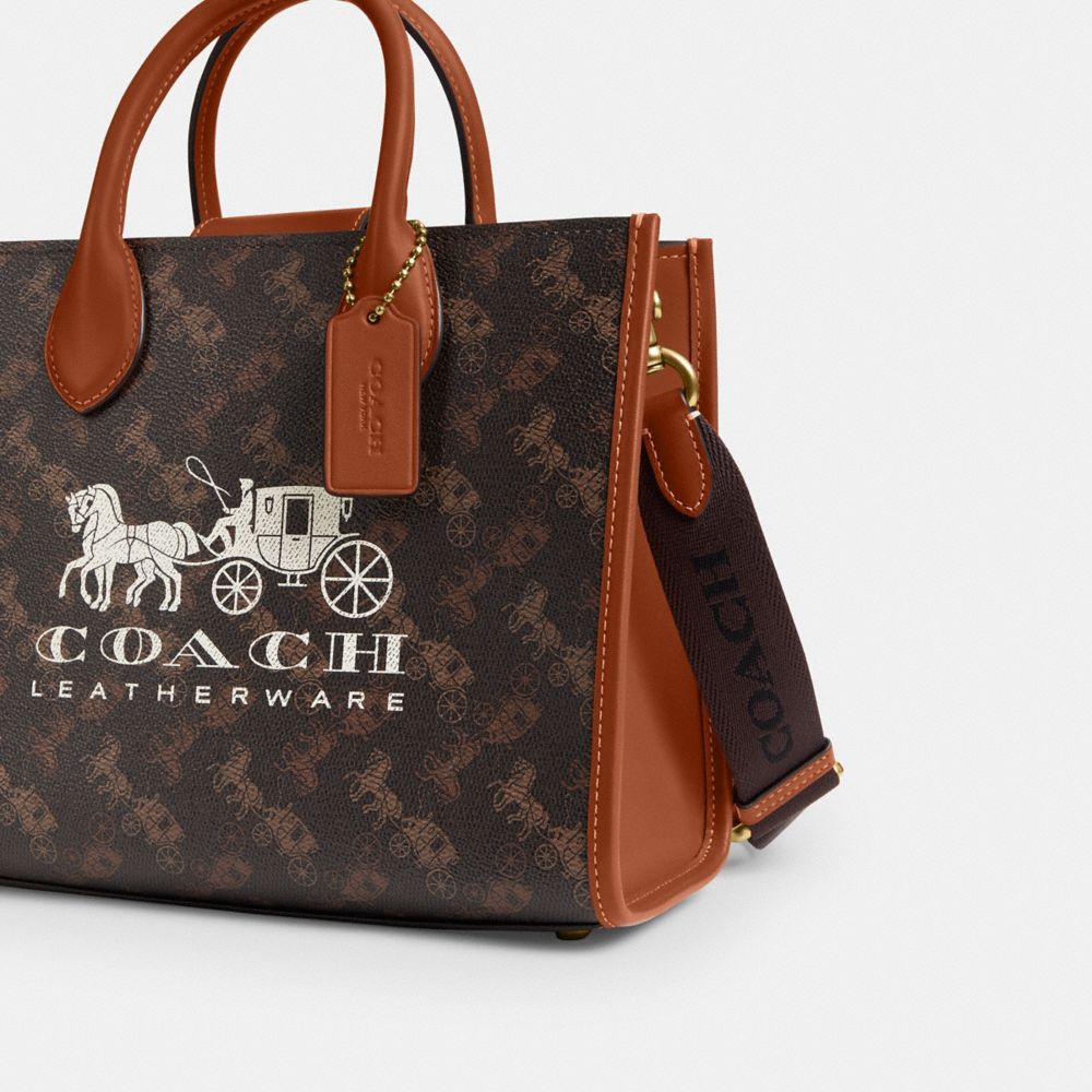 Brass/Truffle Burnished Amber Coach Ace Tote Bag 26 With Horse And Carriage Print | COH865088