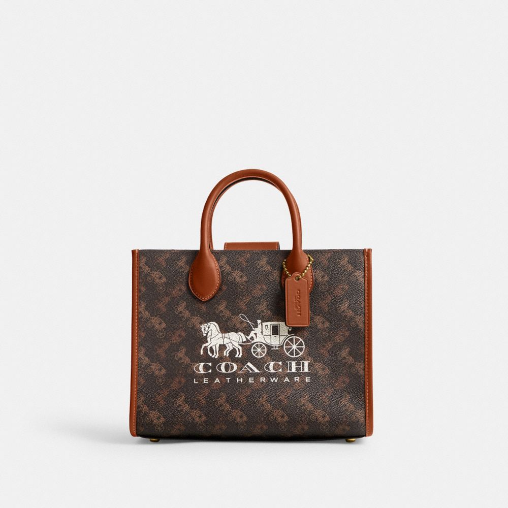 Brass/Truffle Burnished Amber Coach Ace Tote Bag 26 With Horse And Carriage Print | COH865088
