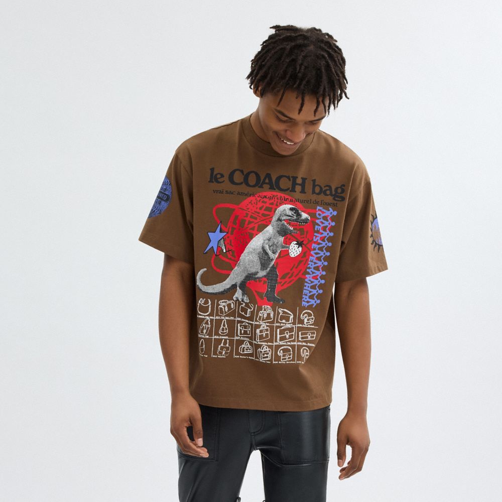 Brown Coach Graphic Relaxed T Shirt In Organic Cotton | COH866930