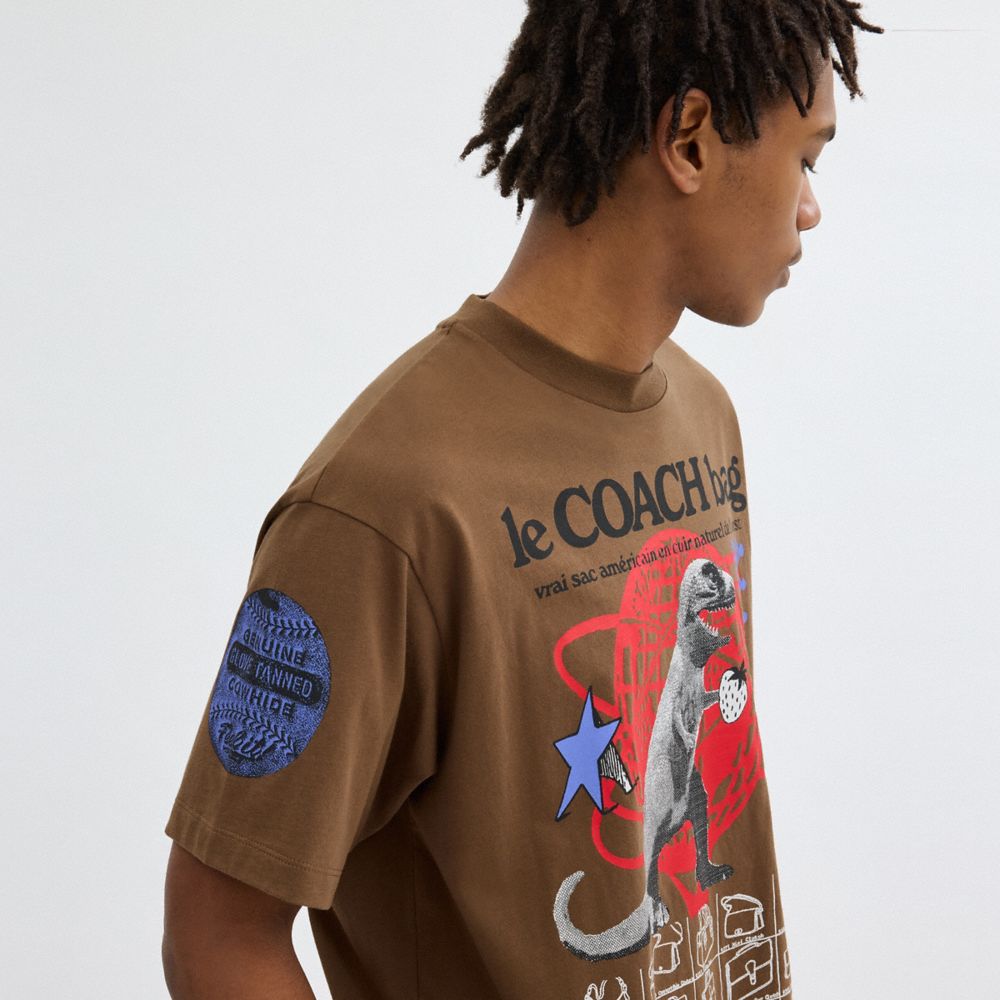 Brown Coach Graphic Relaxed T Shirt In Organic Cotton | COH866930