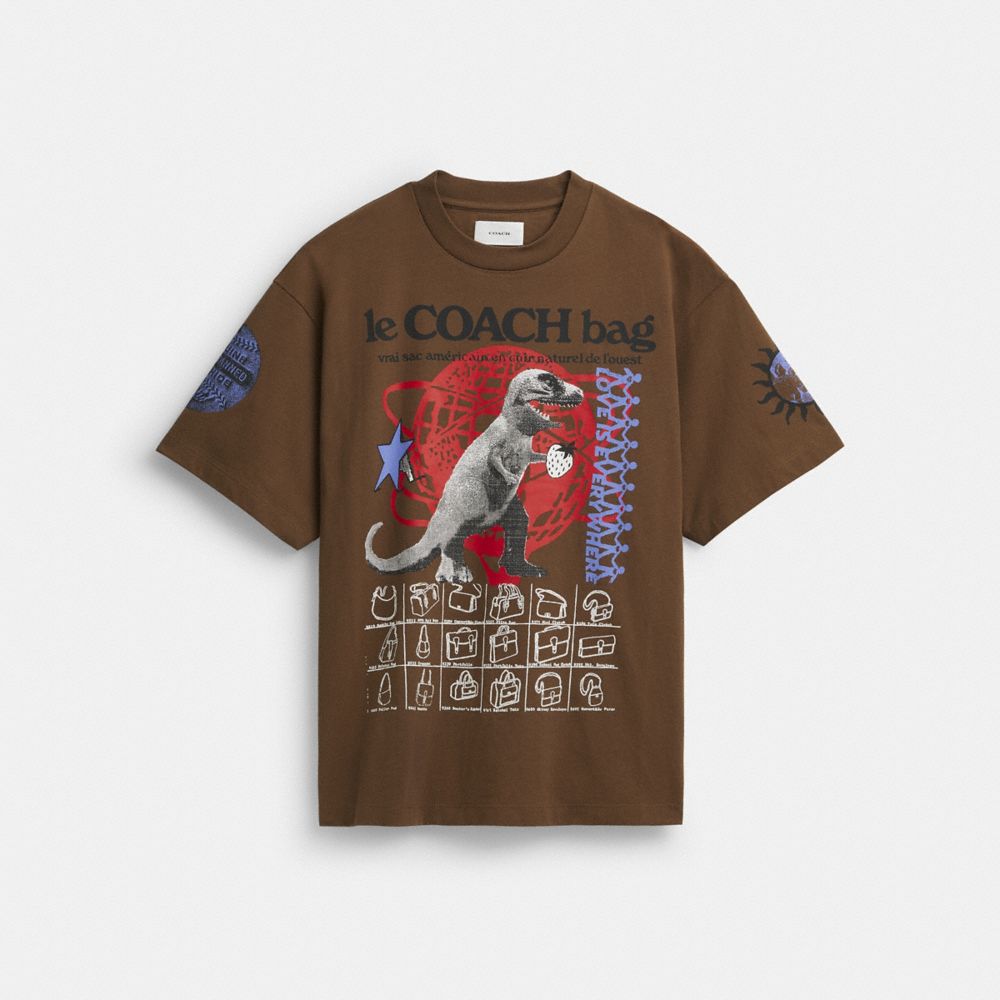 Brown Coach Graphic Relaxed T Shirt In Organic Cotton | COH866930