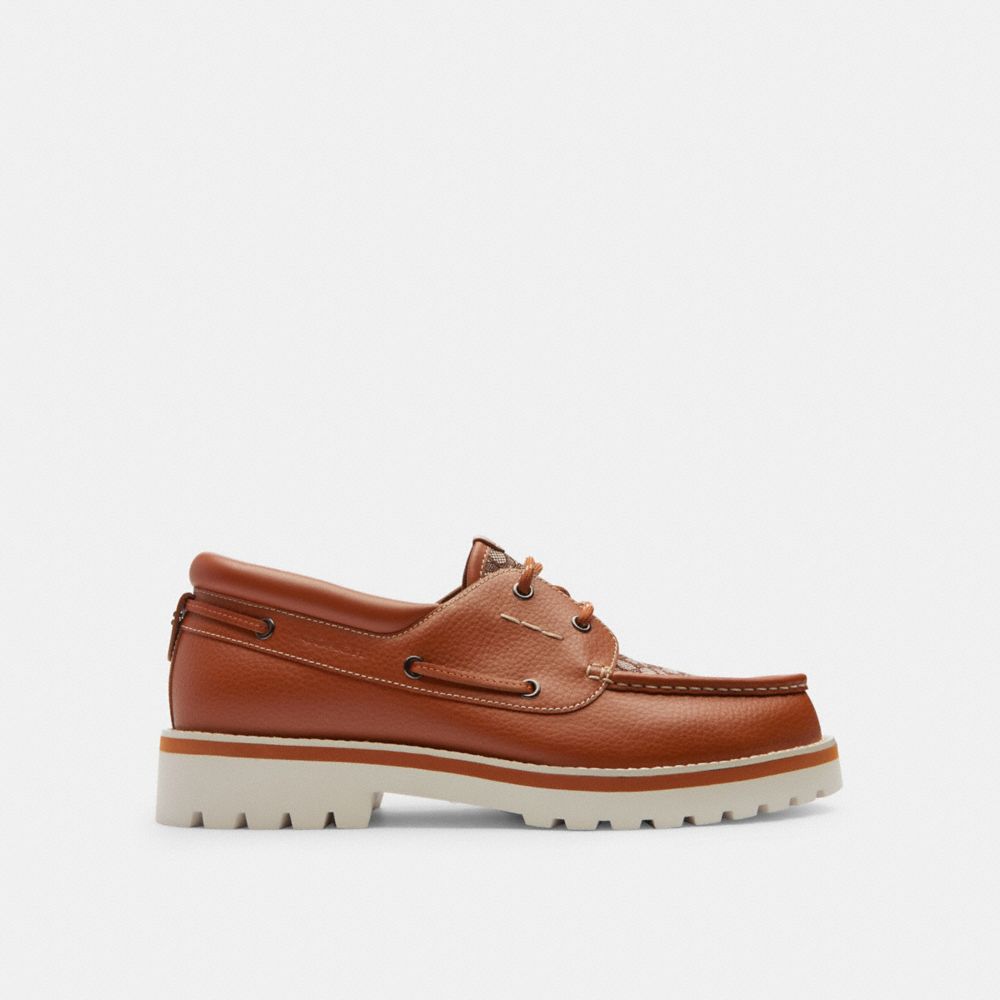 Burnished Amber Coach Benson Boat Shoe In Signature Jacquard | COH866830