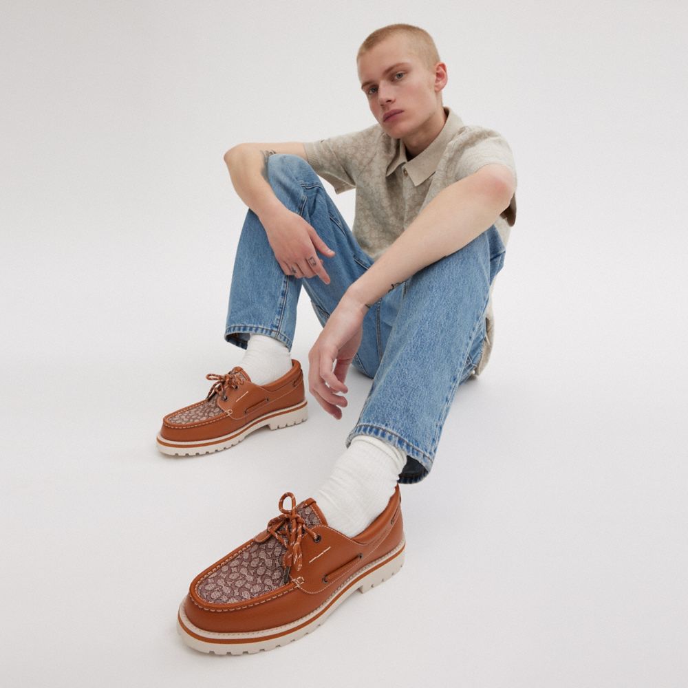 Burnished Amber Coach Benson Boat Shoe In Signature Jacquard | COH866830