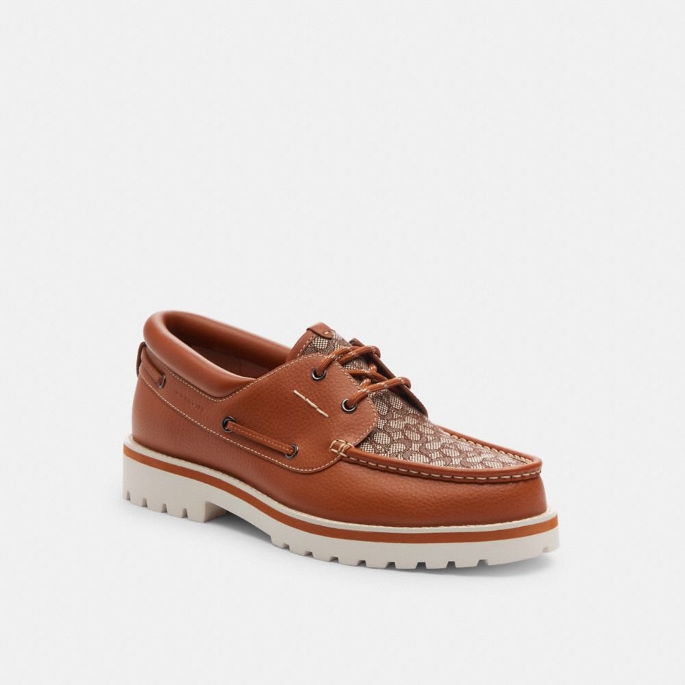 Burnished Amber Coach Benson Boat Shoe In Signature Jacquard | COH866830