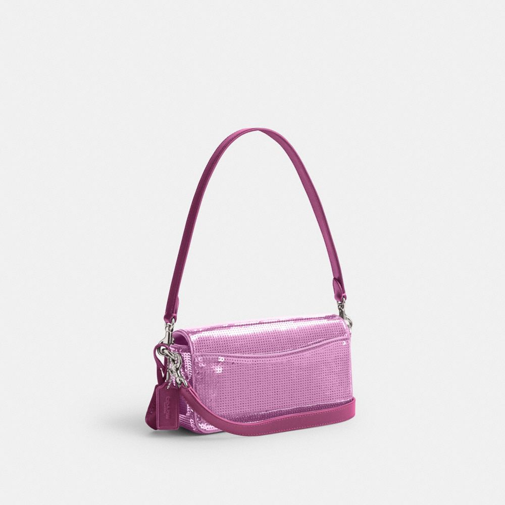 Calf Leather/Silver/Dark Magenta Coach Studio Baguette Bag With Sequins | COH864820