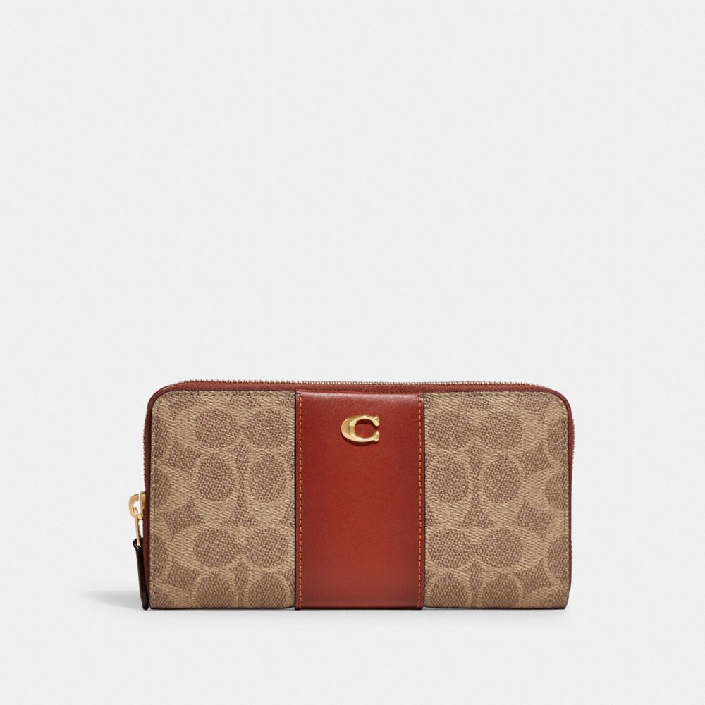 Canvas/Brass/Tan/Rust Coach Accordion Zip Wallet In Colorblock Signature Canvas | COH865518