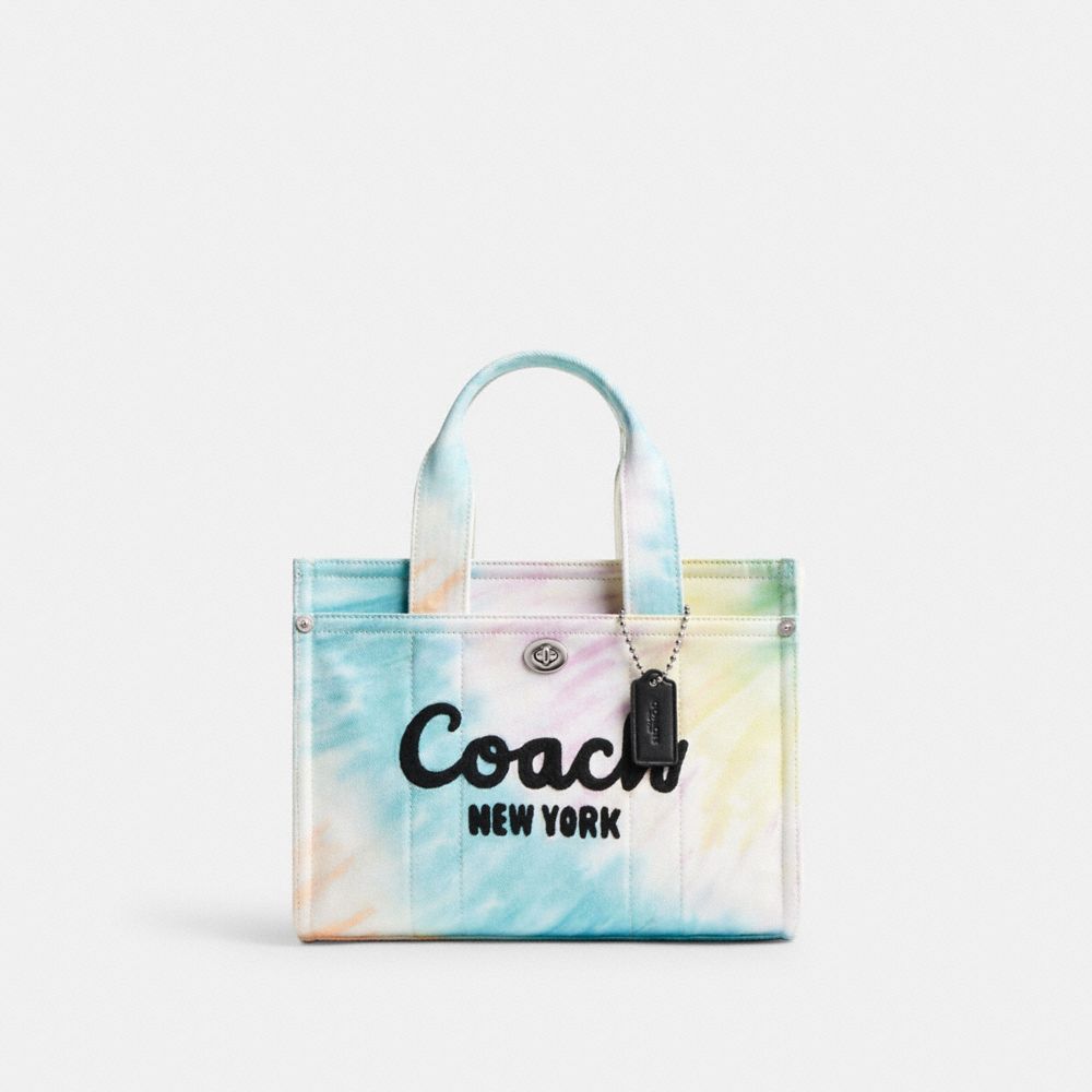 Canvas/Silver/Multi Coach Cargo Tote Bag 26 With Rainbow Tie Dye Print | COH865105