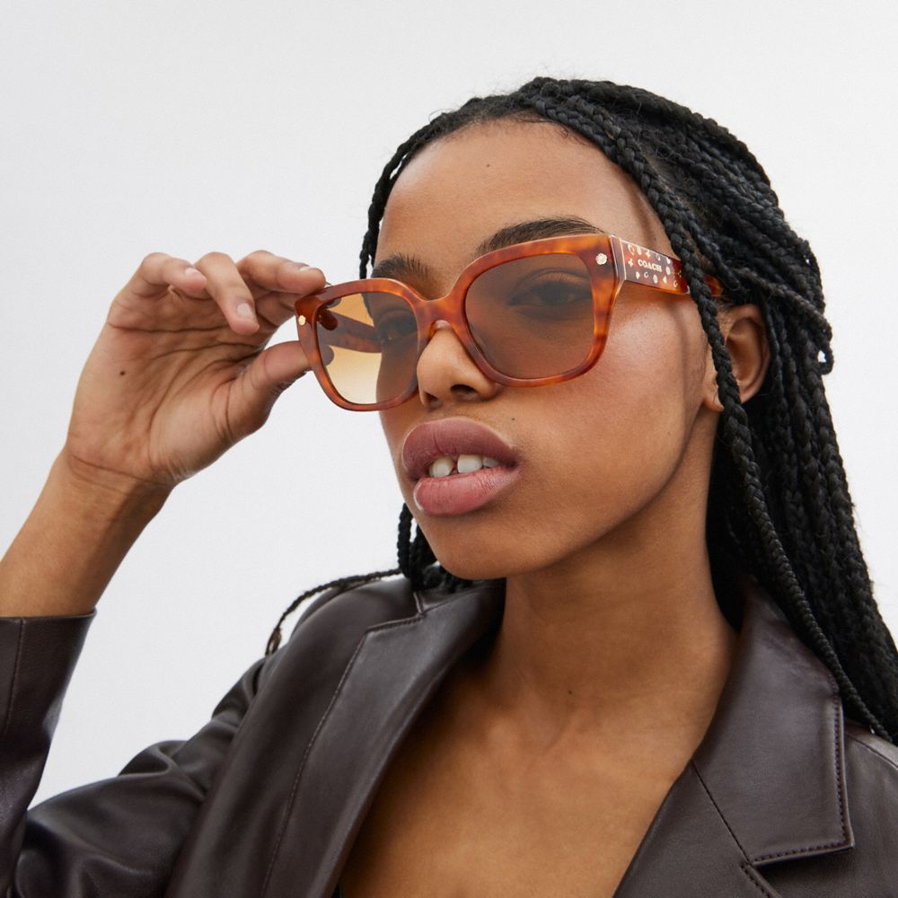 Caramel Tortoise Coach Charms Oversized Square Sunglasses | COH866328